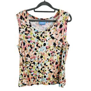 Simply Vera Size L Petite Sleeveless Blouse Top Multicolor Abstract Paint Dot